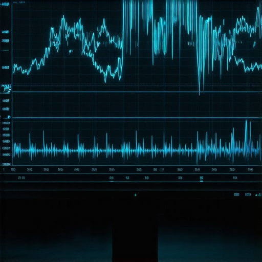 Futuristic monitor with spectral analysis and AI calibration interface