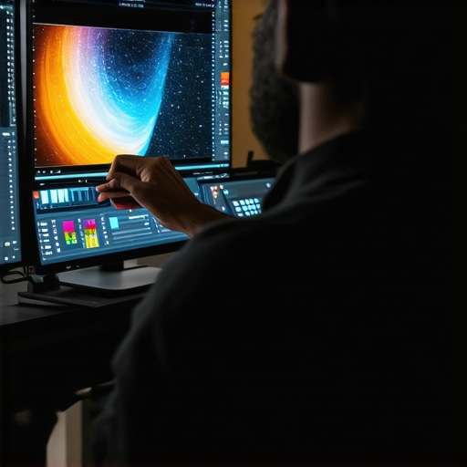 Artist using high-end quantum dot and HDR monitors for digital art