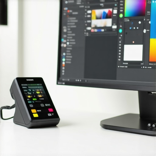 Monitor calibration with colorimeter in professional workspace