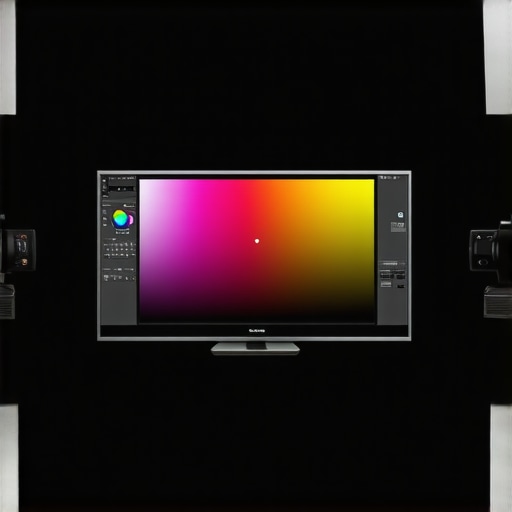 Professional color calibration setup with hardware and software in studio