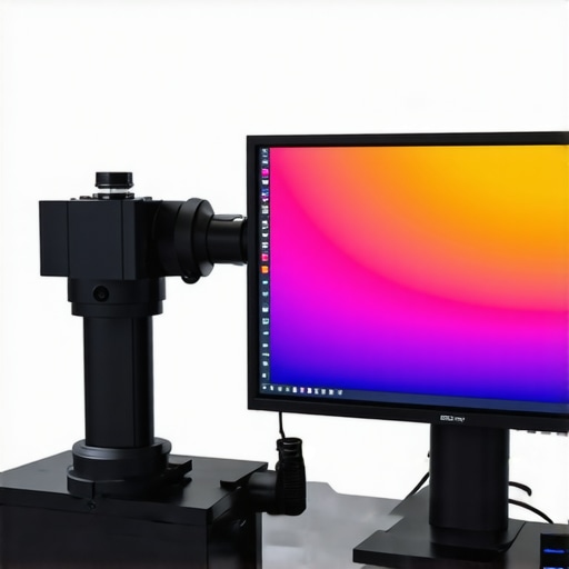 Spectrophotometer measuring color spectrum of a 4K HDR display in studio environment