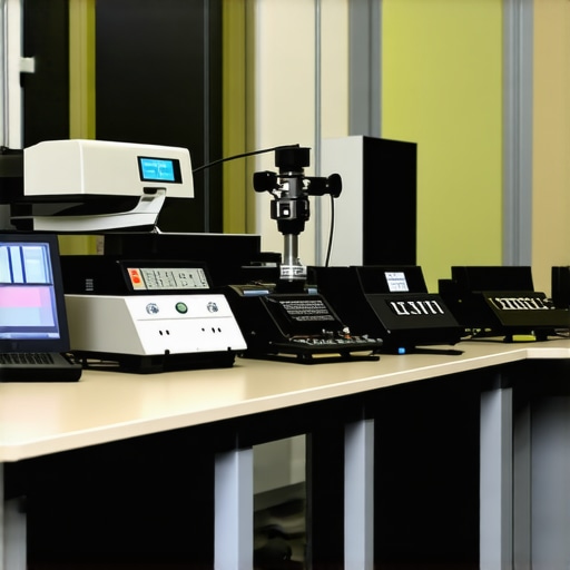 Spectral measurement instruments calibrating a professional monitor in a controlled environment.