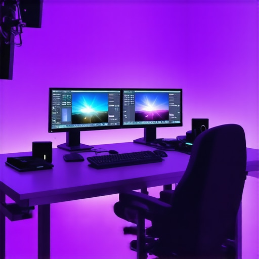 A professional editing suite featuring two high-end calibrated 4K HDR monitors designed for precise color work.