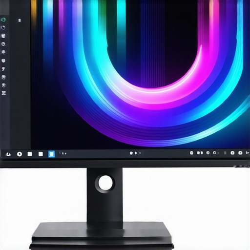 Futuristic professional monitor with AI calibration and MicroLED technology in a creative workspace