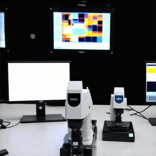 Professional calibration tools and monitors in a studio setting.