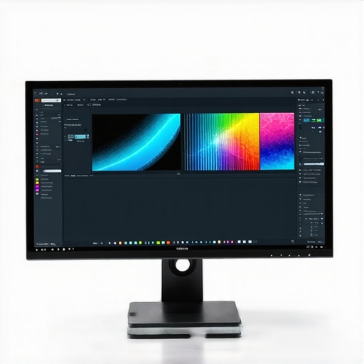 A professional HDR monitor with calibration tools in a studio environment
