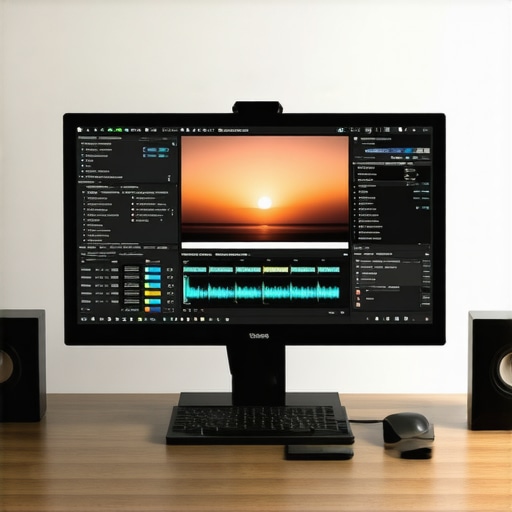 Studio environment with professional HDR monitor, calibration tools, and color grading software