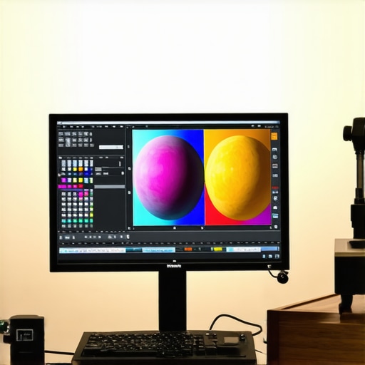 Technician calibrating a professional monitor with colorimeter in a studio