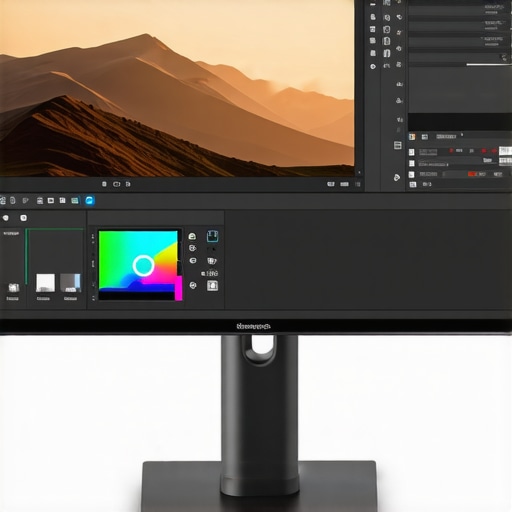 Professional HDR monitor showing calibration software interface for color accuracy