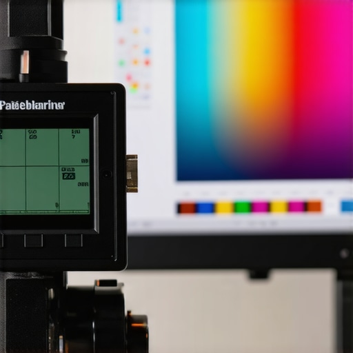Professional calibration device measuring color accuracy on a high-resolution HDR monitor.