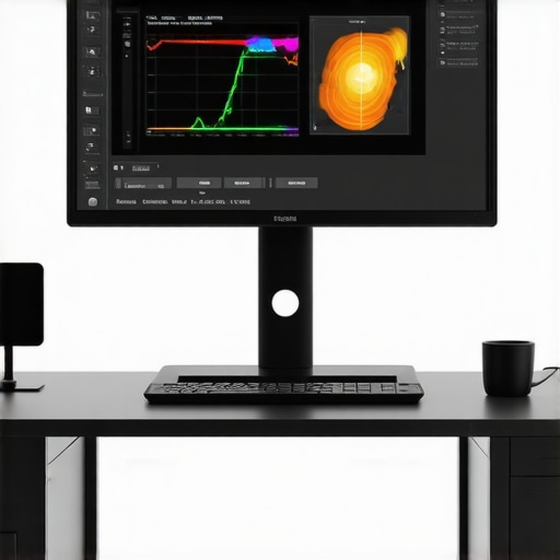 A professional-grade monitor showcasing HDR features and calibration interfaces in a creative studio setting.