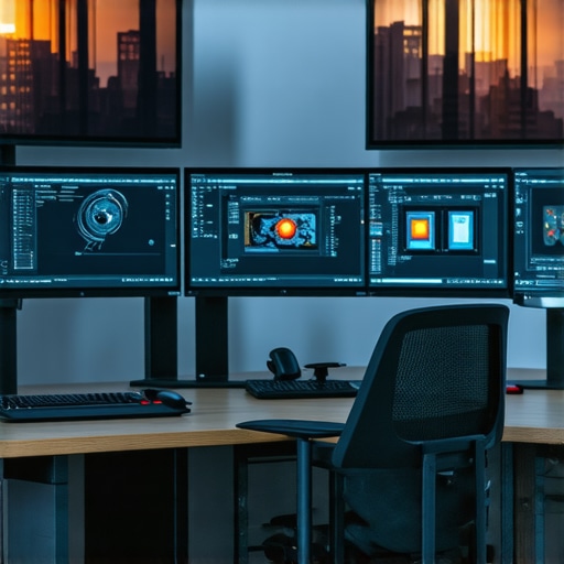 High-end workspace showcasing calibrated 4K HDR monitors and controlled ambient lighting for color precision.