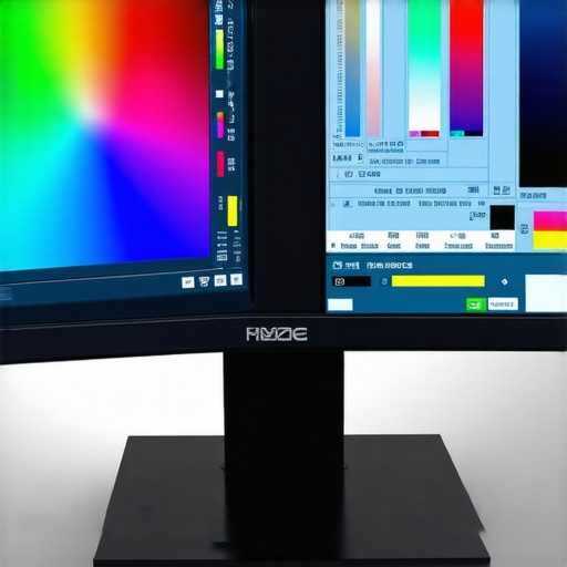 A professional calibration device measuring a monitor's color accuracy during calibration process