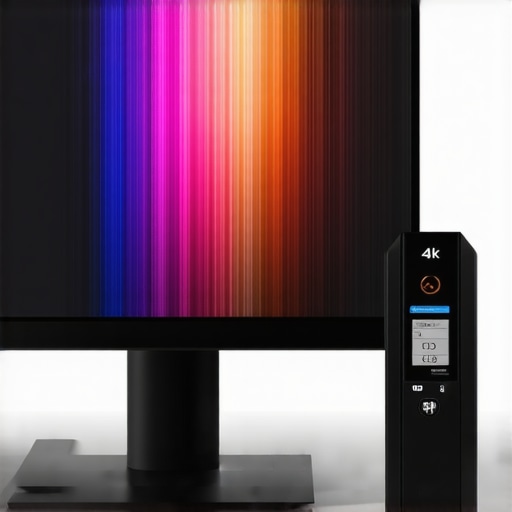 Close-up of calibration tools and professional monitor setup for color accuracy