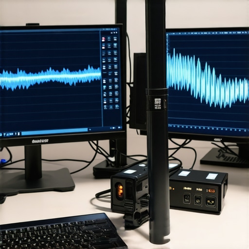 A professional spectral calibration device analyzing a high-resolution 4K monitor in a controlled lab environment.