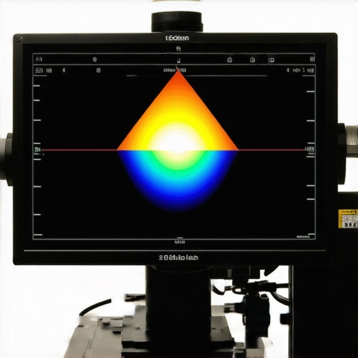 A professional spectrophotometer calibrating a high-end monitor under controlled ambient lighting.