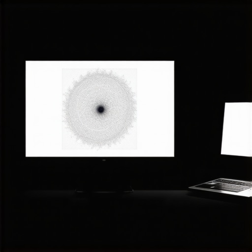 A technician calibrating a professional HDR monitor using spectral measurement tools in a dark room.
