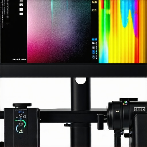 Spectral sensors calibrating a professional 4K HDR monitor in a studio setting.