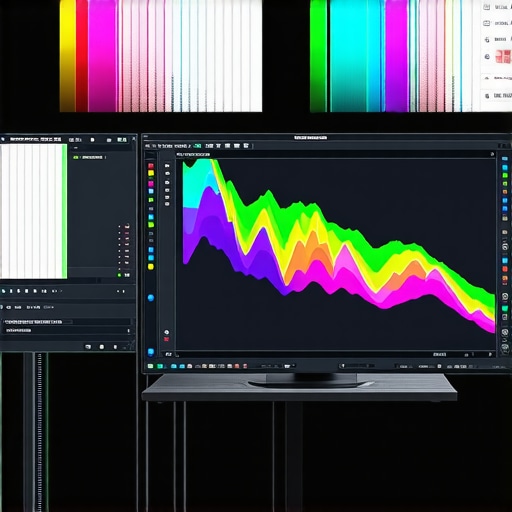 Spectral analysis tools measuring color gamut of a high-end HDR monitor in a studio setting.
