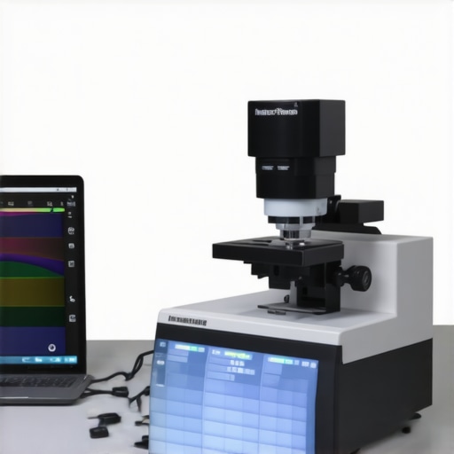 A spectrophotometer instrument capturing spectral data from a calibrated professional monitor.