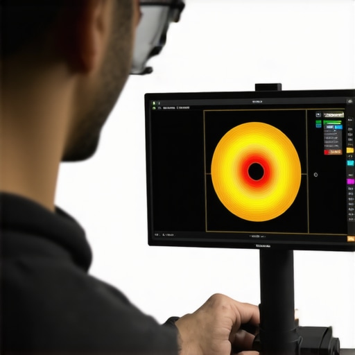 Spectroradiometer device measuring a professional HDR display for precise calibration.