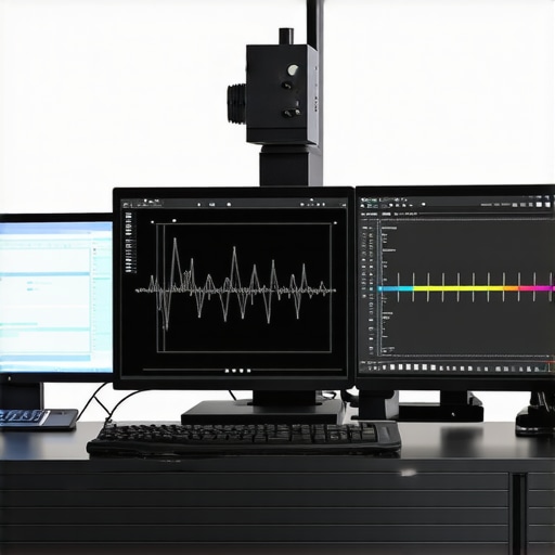A modern calibration setup featuring spectral measurement tools and AI calibration software