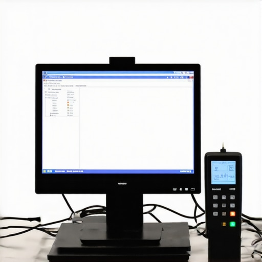 Professional-grade monitor undergoing calibration with specialized hardware in a studio