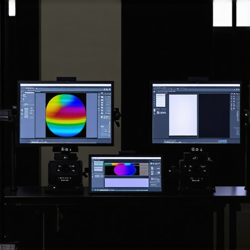 Expert calibrating high-end professional monitor with colorimeter in studio