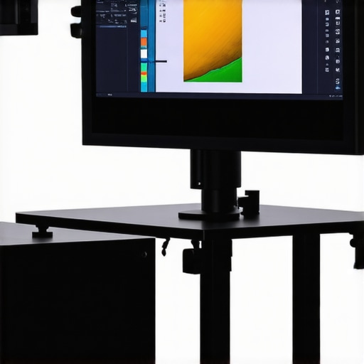 Professional workspace showing calibration device connected to a high-end 4K monitor in a studio