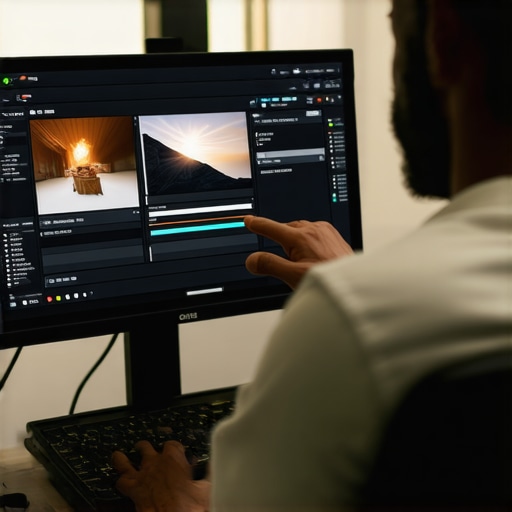 Close-up of a professional calibrator adjusting settings on a high-resolution HDR monitor in a studio environment.