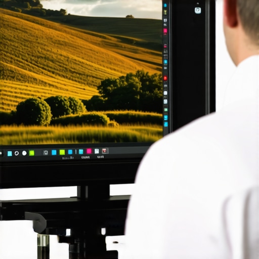 A technician calibrating a professional HDR monitor with specialized equipment.