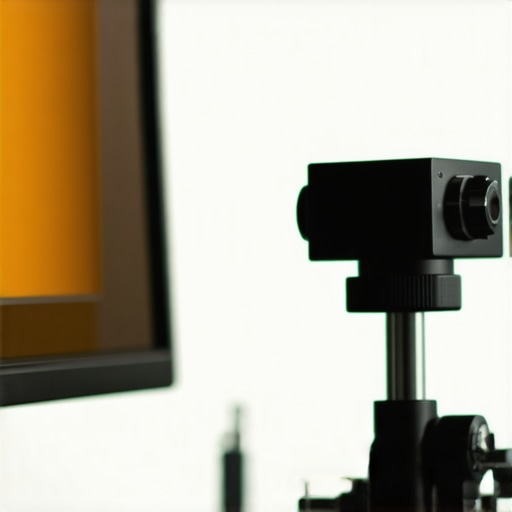 Close-up of calibration device measuring professional monitor color accuracy