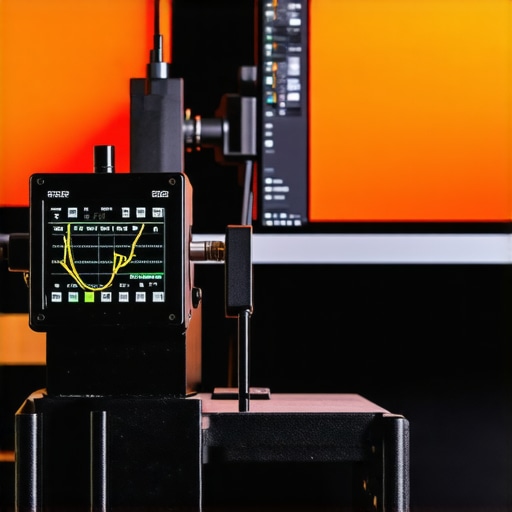 A spectrophotometer measuring a professional monitor for color calibration.