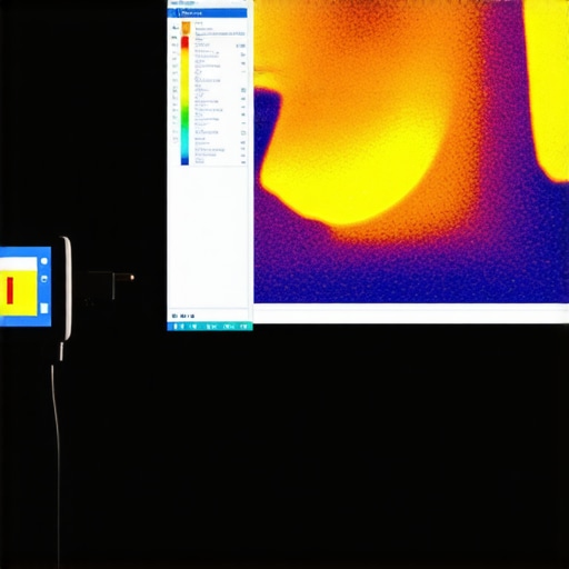 A professional color calibration process involving a spectrophotometer and a high-end monitor in a dedicated workspace.