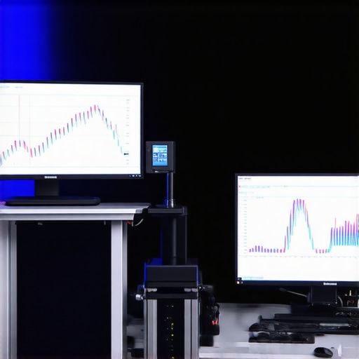 A professional calibration setup showcasing spectral measurement devices calibrating a high-end display