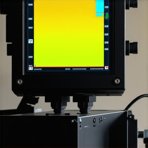 A scientist using a spectral measurement device to calibrate a professional monitor