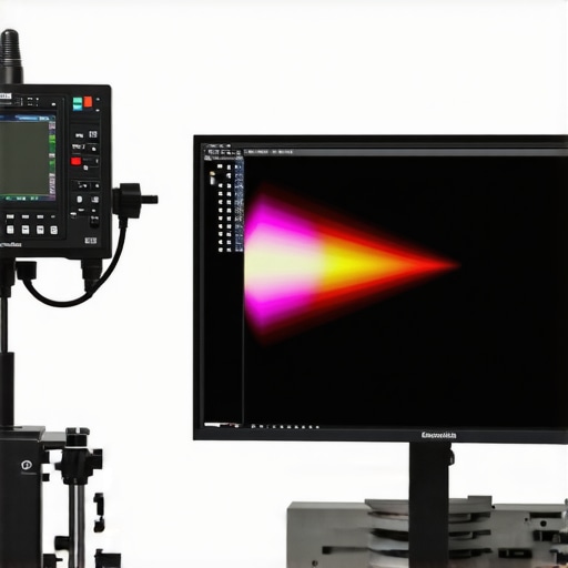 Spectral measurement device calibrating a professional HDR monitor in a lab setting