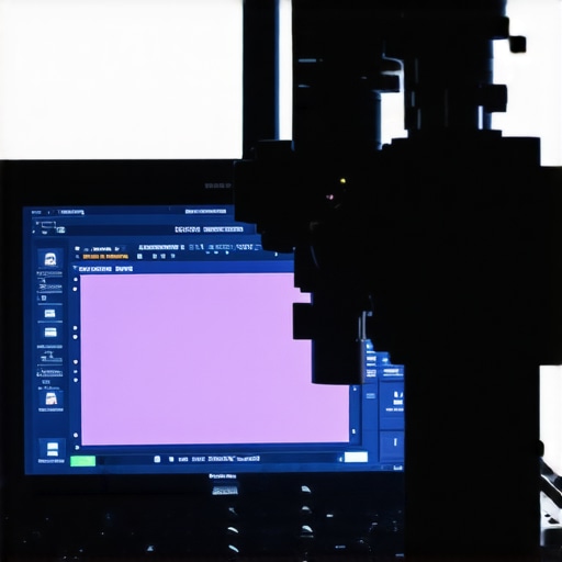 Close-up of a spectrophotometer measuring a high-end HDR monitor in a calibration lab