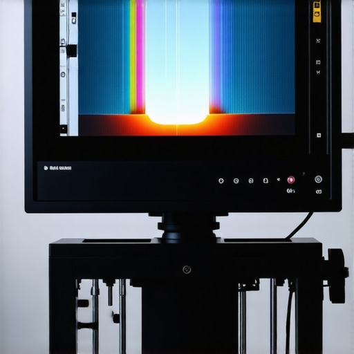 Professional workspace with high-tech HDR monitor and calibration instruments