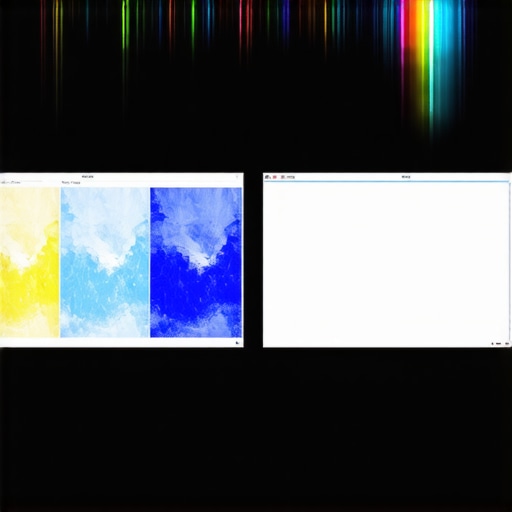 Spectroradiometer measuring color accuracy on multiple high-resolution monitors in a studio