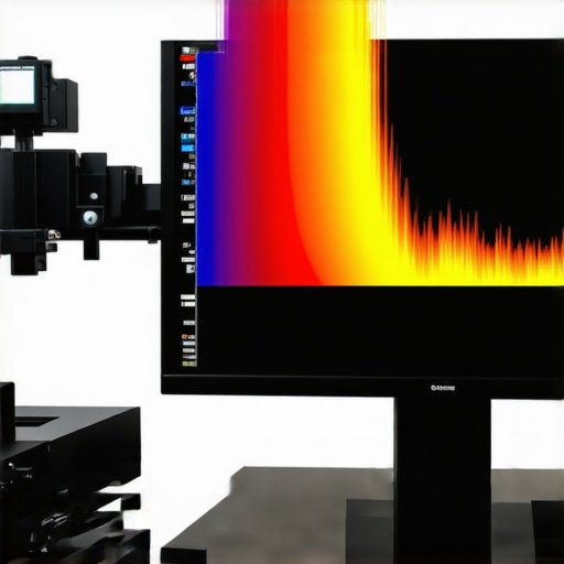A technician using a spectroradiometer to analyze HDR monitor spectral output.