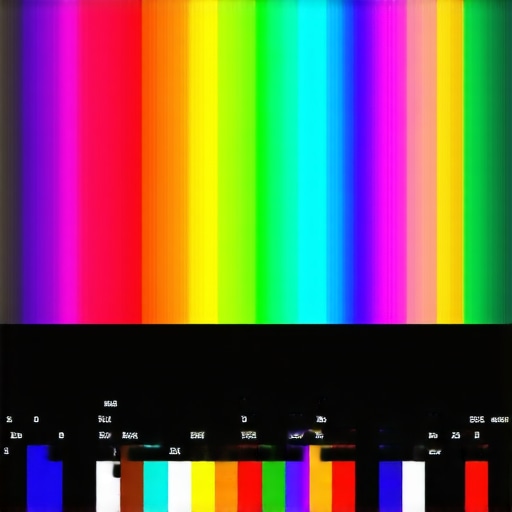 Detailed spectral display of a professional monitor with calibration equipment.