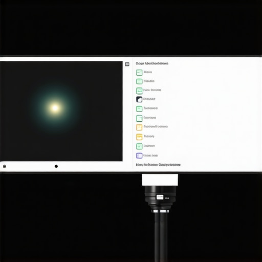 A professional workspace featuring a high-end monitor, calibration tools, and ambient lighting controls.