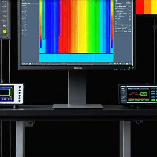 Professional calibration equipment analyzing a high-resolution 4K monitor in a studio environment