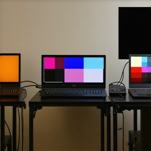 Advanced Display Calibration Setup for Professionals Professional monitors being calibrated with hardware tools in a studio setting.