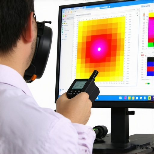 Expert Calibration in Action A professional calibrator measuring color accuracy on a studio monitor