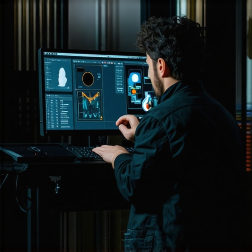 Professional calibrating a 4K HDR monitor for color accuracy in a studio