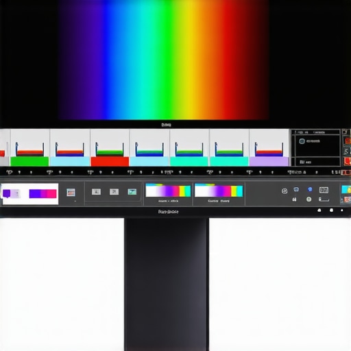 Expert calibrating a professional HDR monitor for color fidelity A technician calibrating a high-end professional HDR monitor with specialized tools ensuring color accuracy and luminance uniformity.