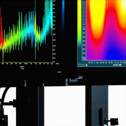 HDR Monitor Calibration Setup with Spectral Tools Close-up of calibration equipment and HDR monitor in professional studio setting.