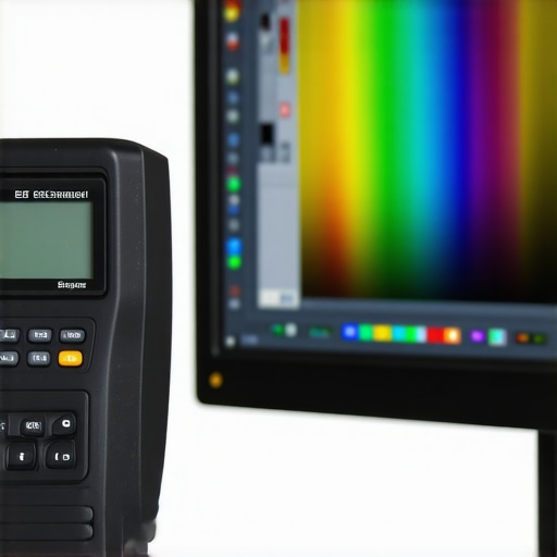 Precision Calibration in Action Colorimeter device calibrating a professional display in a studio environment.